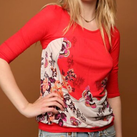 Free People 3/4 Sleeve Road To Discovery Butterfly Top ASO Alex Russo - Picture 2 of 12